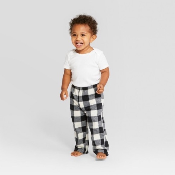 Pajamas Kids Buffalo Check Plaid White Fleece Pajama Pant
